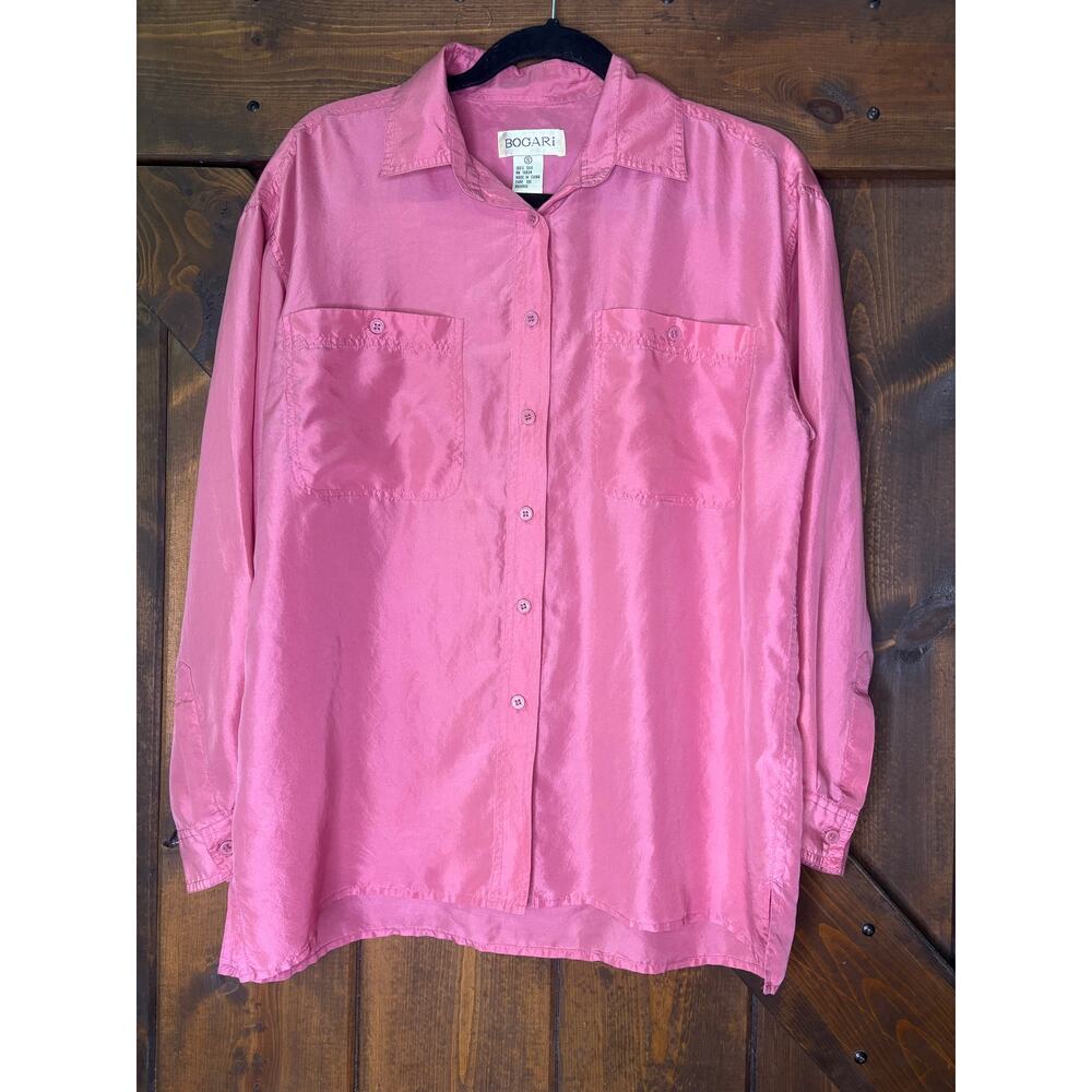 Vintage Bogari women’s small pink 100% silk long-sleeve blouse
